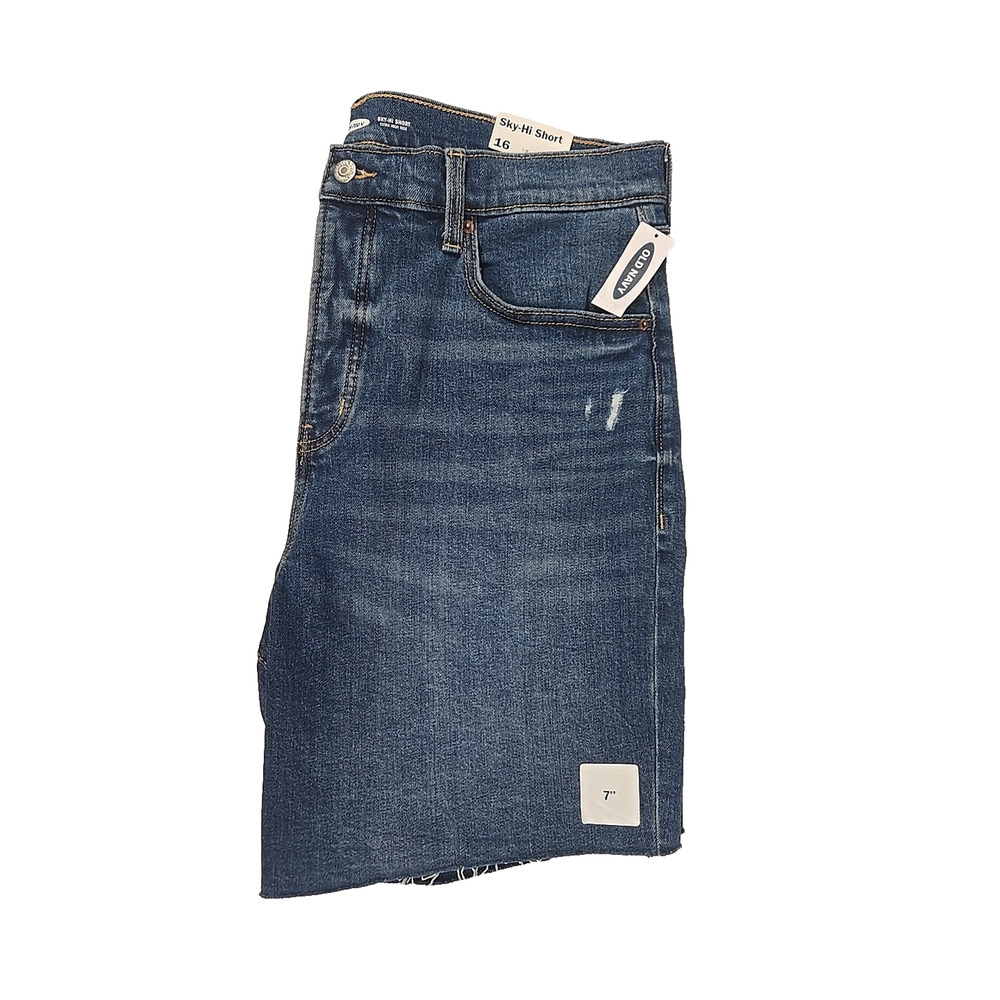 Old Navy Womens Blue Jean Sky Hi Shorts High Waisted Cut Off Size 16 New - Picture 2 of 11